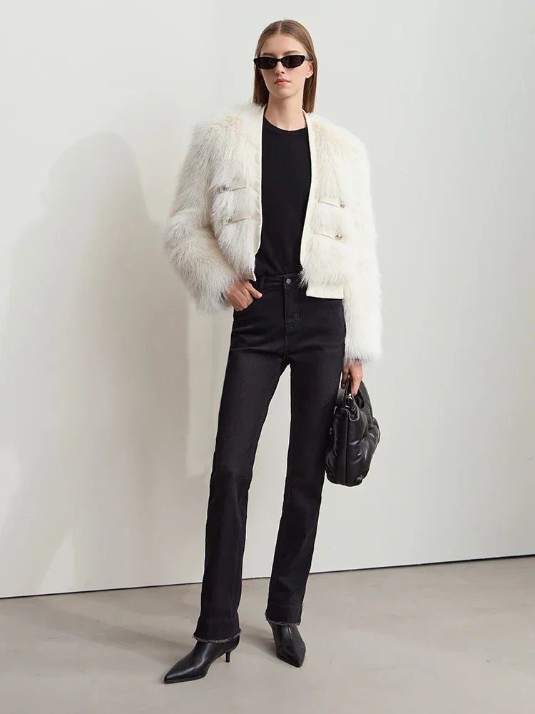 AMII Minimalist 2024 Winter New Women's Clothing Casual Rough Edge Polished Split Jeans Slim Narrow Feet Black Pants 12444148