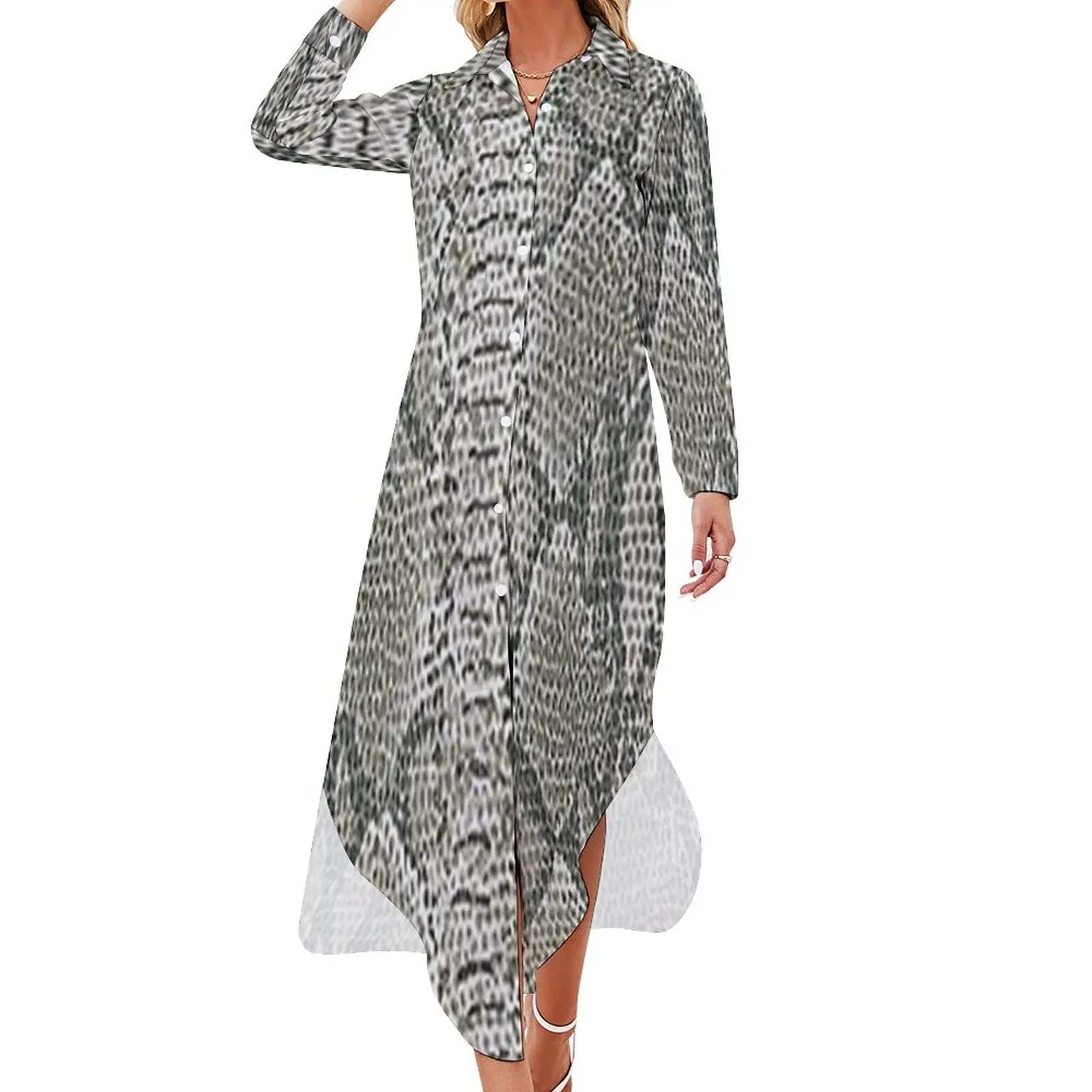 Snakeskin Print Chiffon Dress Sexy V Neck Rattlesnake Skin Elegan Dresses Womens Korean Fashion Casual Dress Big Size Vestido