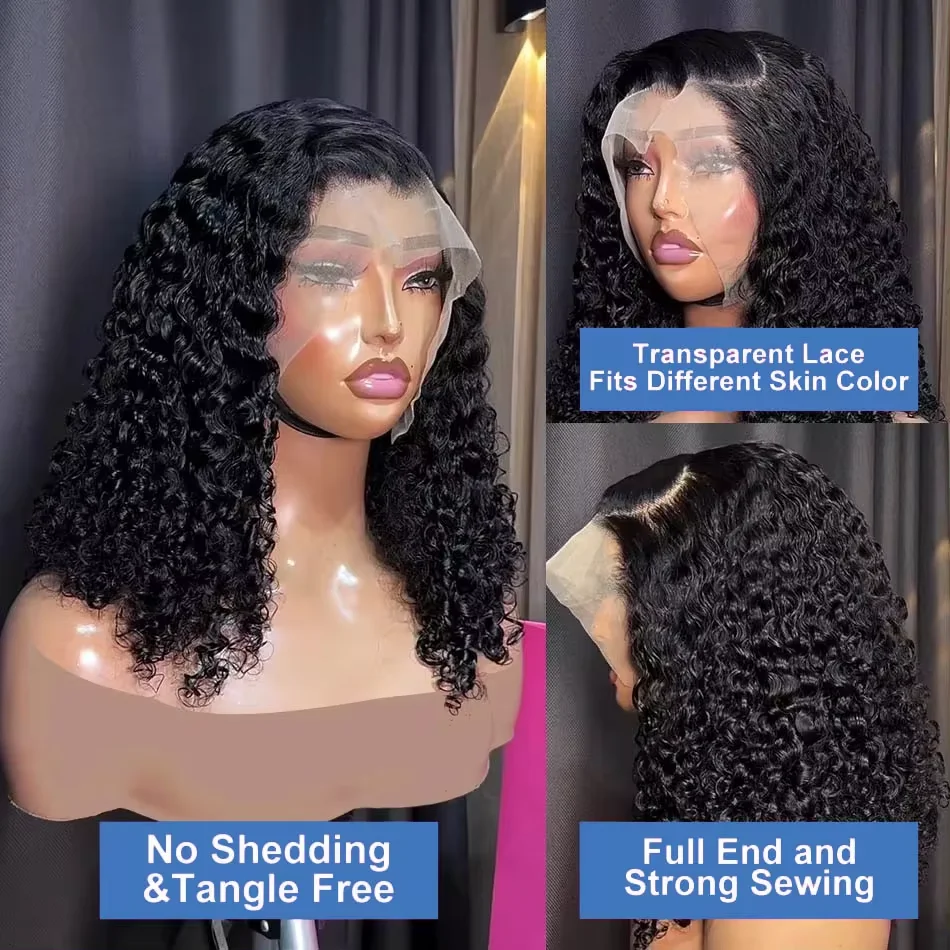 13X4 Lace Front Wig Short Bob Wig Deep Water Wave 13X4 Transparent Lace Frontal Human Hair Curly Wigs 4x4 Closure for Women