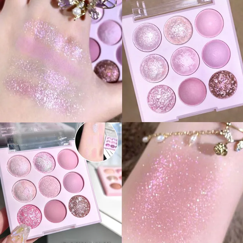 Palette di ombretti gelato a 9 colori Piastra rosa opaca perla Ombretto a lunga durata Rossetto Fard in polvere per cosmetici da donna