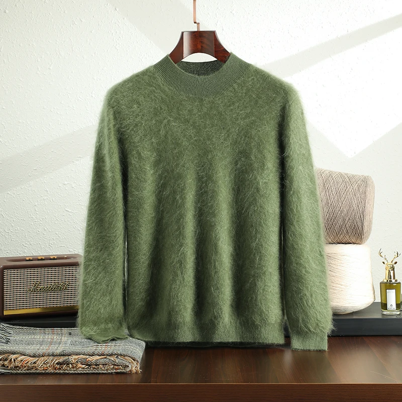 Sweater Pria Bisnis Hangat Berbahan Kasmir Halus 100% Murni, Kerah Setengah Tinggi, Tebal, Longgar, Rajutan