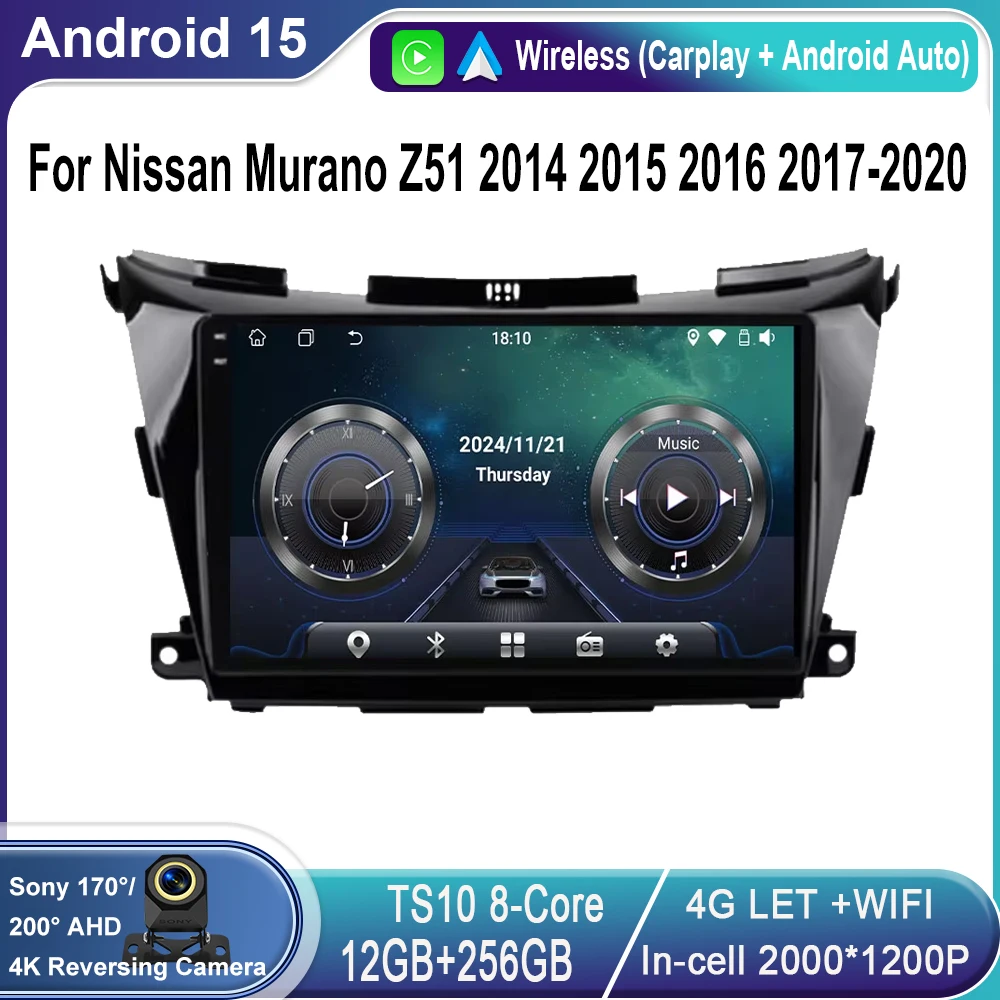 

Android 15 Carplay Auto Car Radio For Nissan Murano Z51 2014 2015 2016 2017-2020 GPS 4G Multimedia Stereo Player Video Head Unit