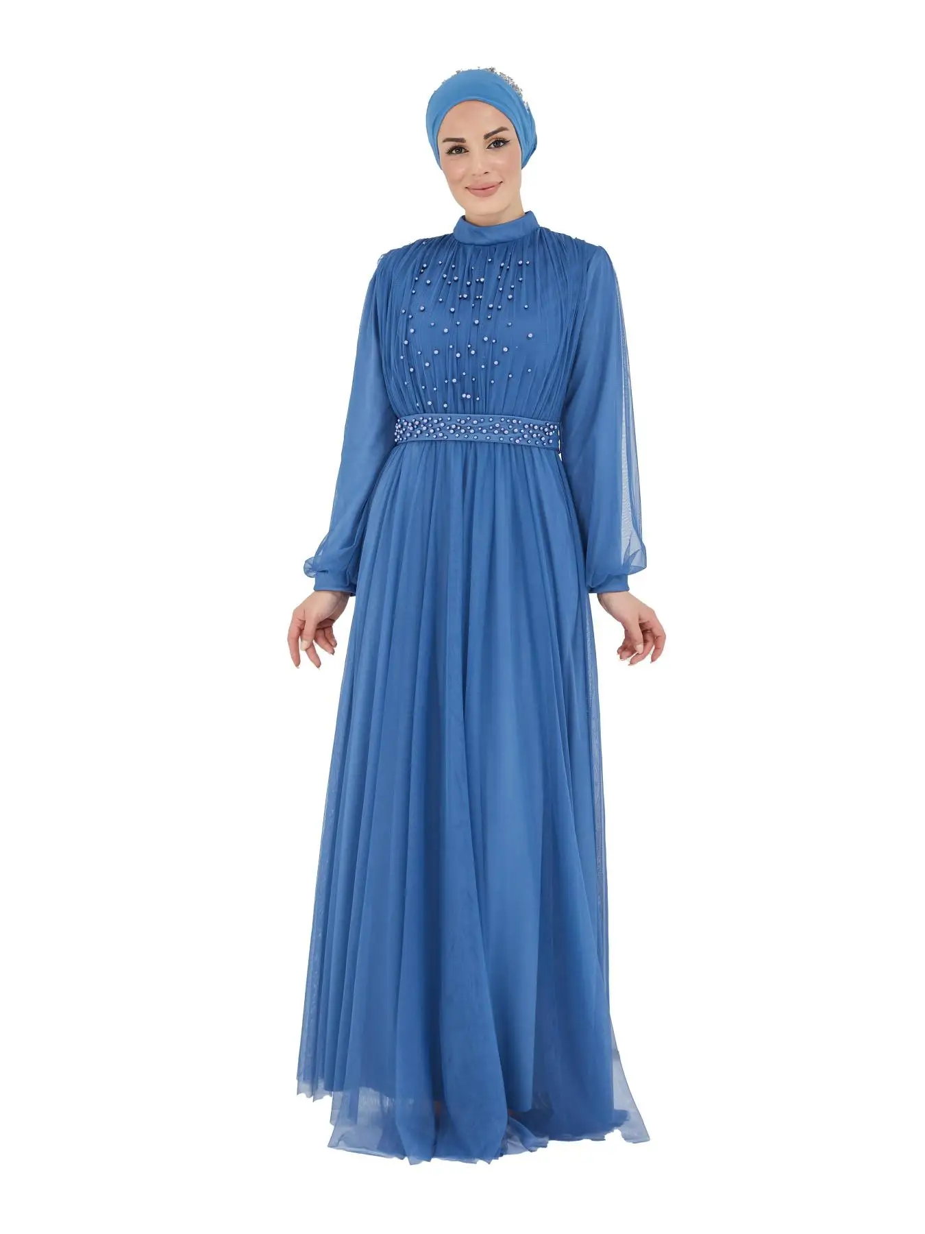 Muslim Fashion Islamic Clothing Evening Dress Women O-neck Long Sleeve Embroidery Print Long Dress