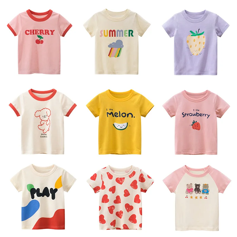 2025 Summer 2-8 Years Kids Girl Shorts Sleeve T-shirts Printed Little Girl Top Baby Girl T Shirts Children Toddler Girl Clothes