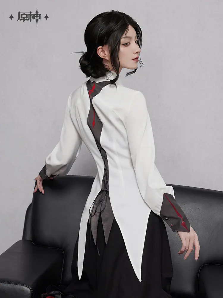 Official Arlecchino Long Sleeve Shirt Women Daily Lace Up Waist Cinching Shirt Lrreguar Skirt Cosplay Costume Brithday Gifts