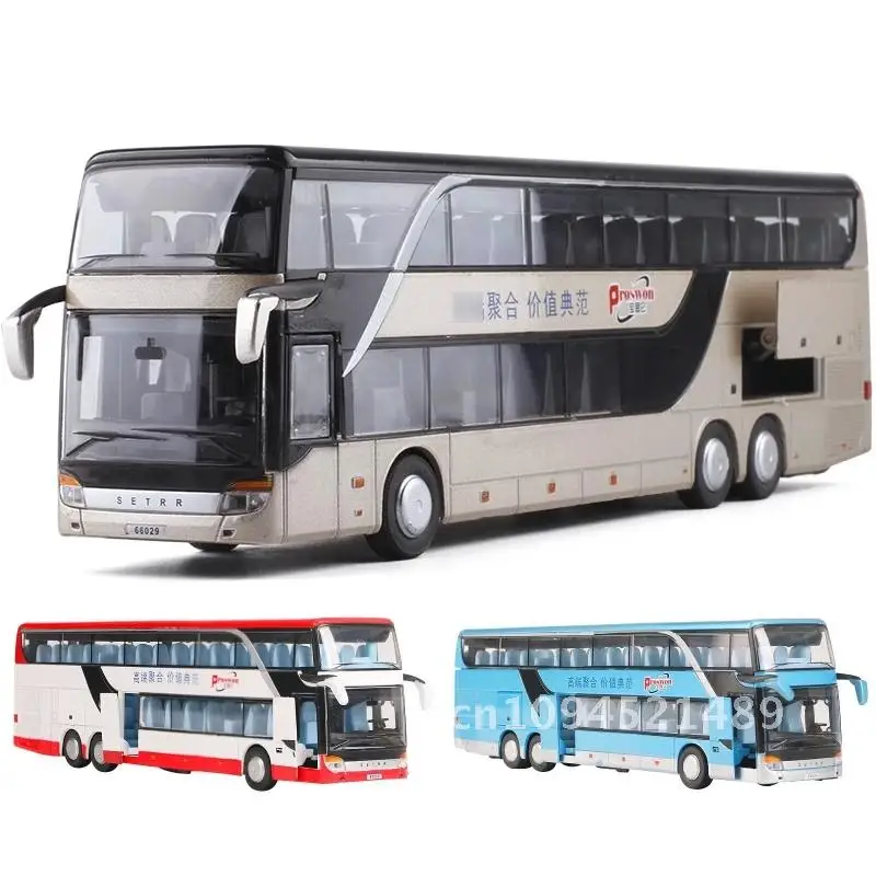 1:50 SETRA Bus Toy Car For Boy Diecast Metal Model For Children Pull Back Miniature Sound Light Educational Collection Gift Kid