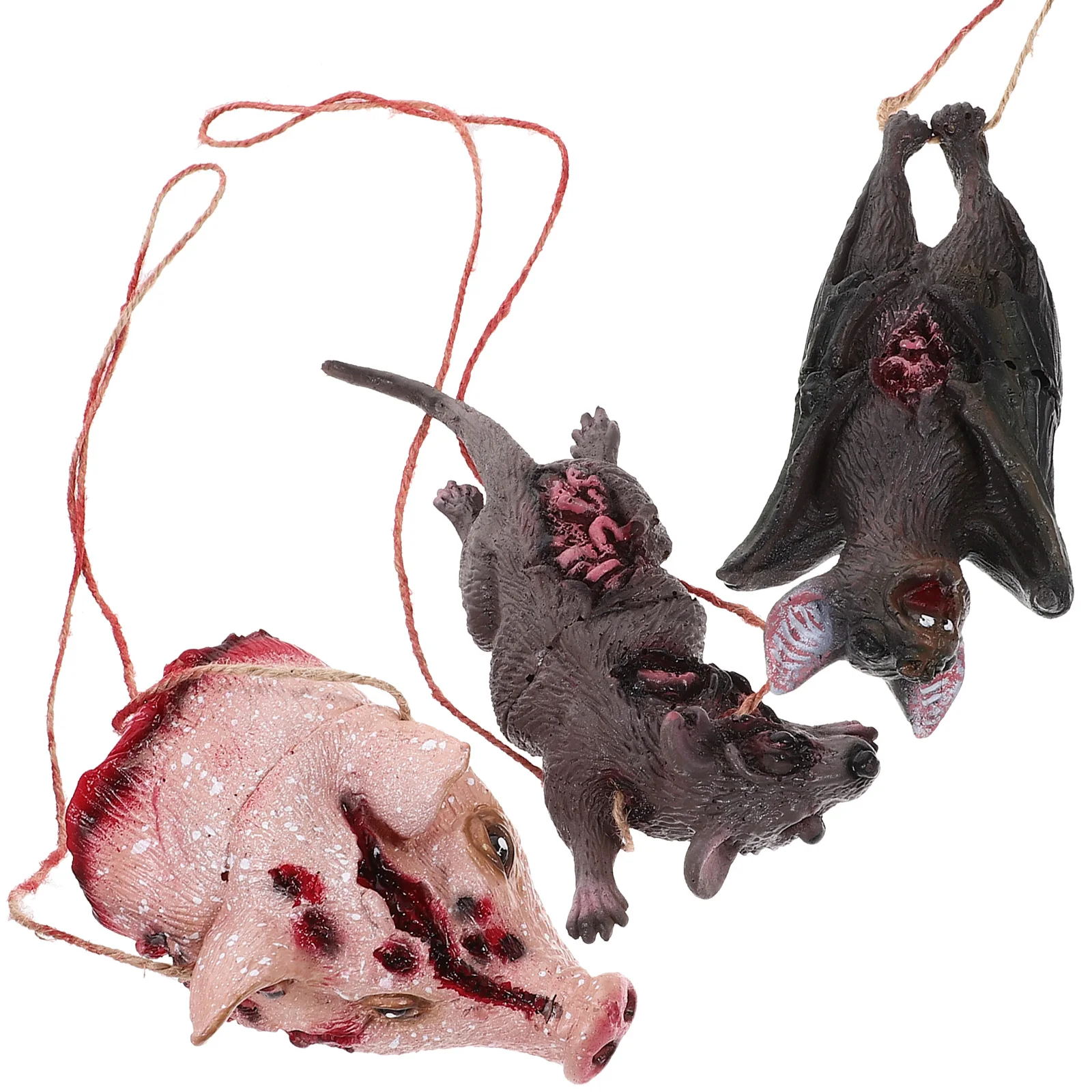 

3 Pcs Horror Decoration Props Scary Bat Rat Pig Head Halloween Party Supplies Home DecorHaunted House Ornament
