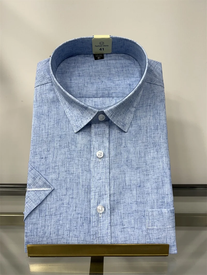 

Men's Busin Casual ort Sve Linen irt Qui Dry Blue Elastic Non-Saints Stand Fit Summer irt with ket