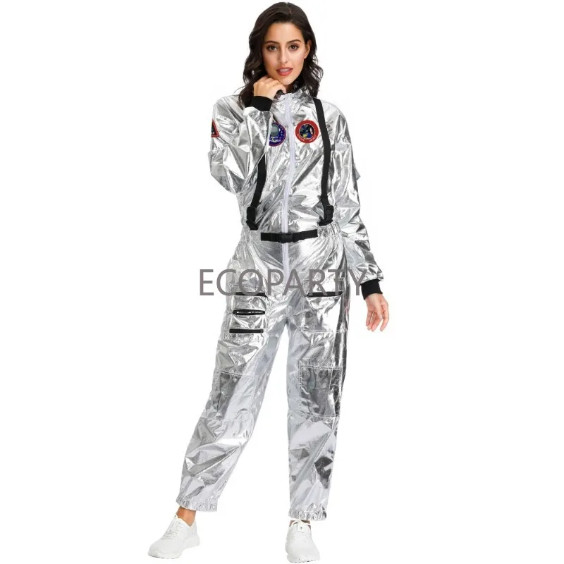 Halloween Christmas Silver Spaceman Men Women Space Suit Adult Children Astronaut Costume Family Party Dress Up Birthday Gift