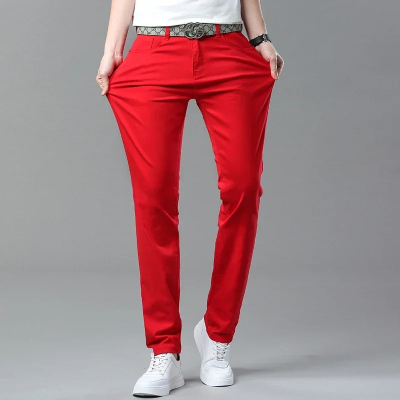 5 Farben 98 % Baumwolle Stretchy Jeans Herren Mid-Taille Gerade Bleistift Denim Hosen Marke Kleidung Persönlichkeit Mode Männliche Hosen