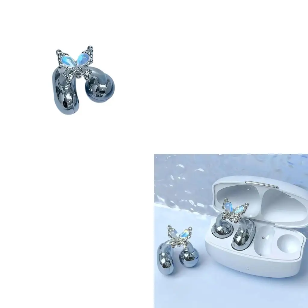 652F DIY Rhinestones Butterfly Earphone Accessory Ear Clip Metal Clip On Charm Design For Stylish Customization