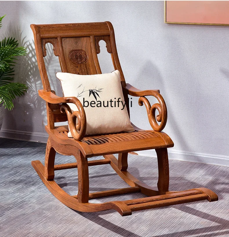 

Chicken wing wood rocking chair household antique Chinese lazy solid wood happy chair mahogany recliner