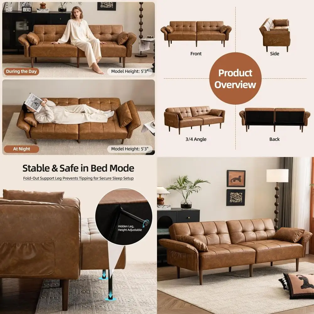 

Диван-кровать 85 Uton, раскладной диван, маленький диван с местом для хранения, регулируемые подлокотники, подушки, диван-софа из искусственной кожи, в стиле Century Cou