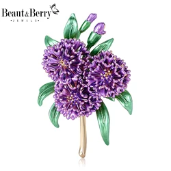Beaut&Berry Luxury Elegant Enamel Hydrangea Brooches for Women Plant Pins Friends Party Gifts Banquet Jewellery Accessories