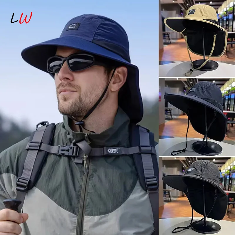 

Summer Hat Wide Brim Caps Neck Protection Unisex Bucket Hats Outdoor Visor Quick-drying Panama Sunscreen Tied Fishing Hiking Hat