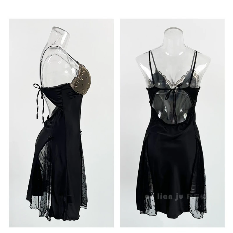 Sexy Pajamas Satin Pajamas Loungewear Sexy Suspender Lounge  Lace Stitching Pajamas Women Smooth and Soft Sleep Bath Sleepshirts