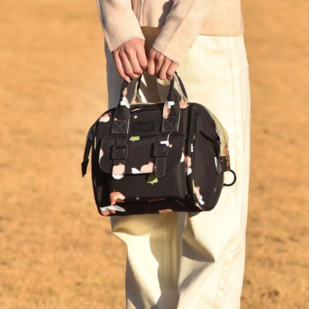 Plecak dla mamy z nadrukiem kreskówkowym, wielofunkcyjny, wytrzymały materiał, plecak podróżny, wzór dla przyszłej mamy, odporny na zużycie, torba do karmienia piersią.