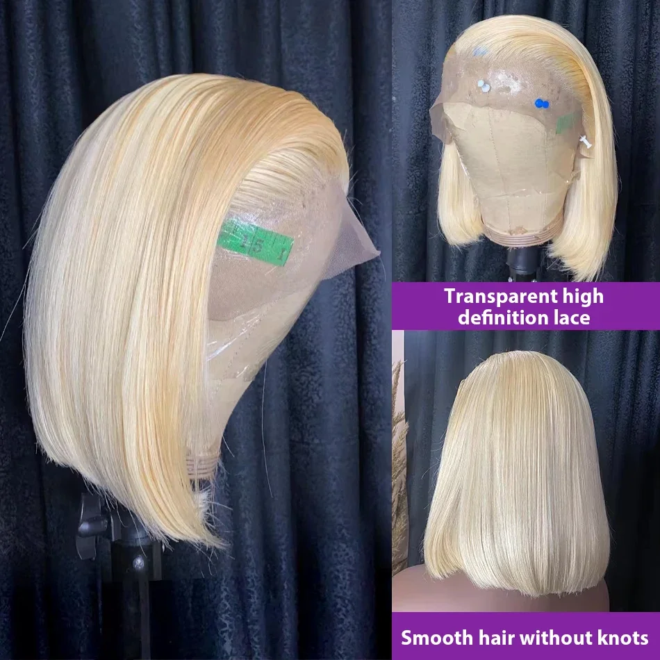 613 Honey Blonde Short Bob 13x6 Lace Front Human Hair Wigs 613 Straight 13x4 HD Lace Frontal Human Hair Wigs For Women