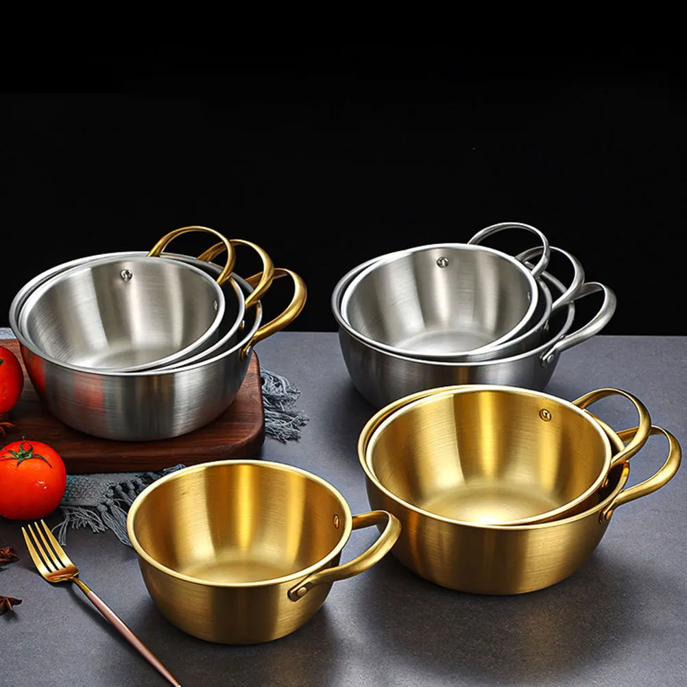 

1Pcs Korean Ramen Pot Stainless Steel Single Handle Non Stick Heat Resistant Soup Noodles Cookware Portable Kitchen Stock Pot