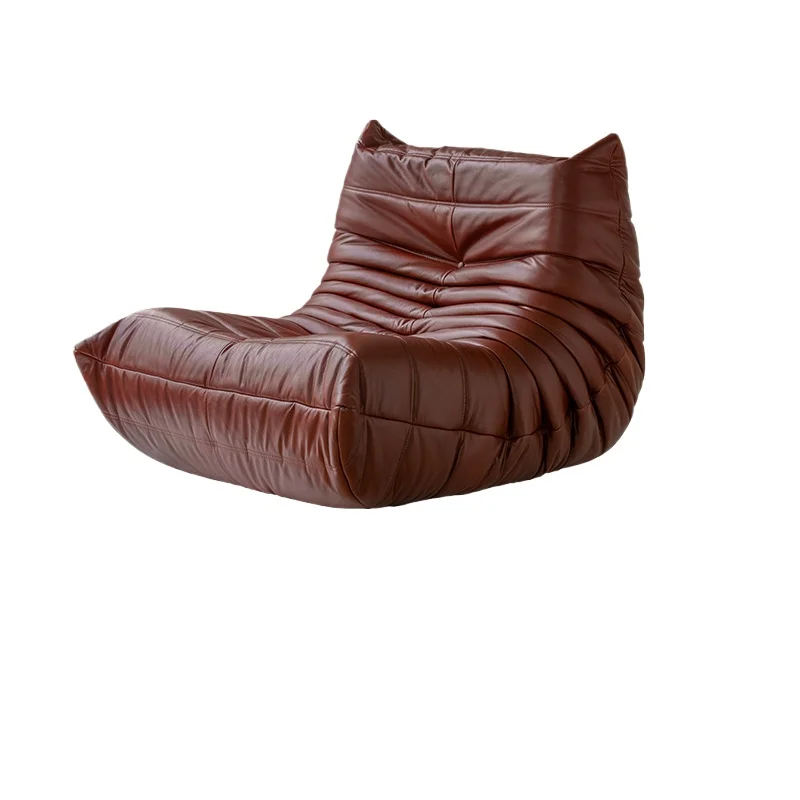 Sofá de couro de luxo com luz retrô, poltrona reclinável de couro para sala de estar, sofá individual com varanda e quarto, sofá lagarta preguiçoso