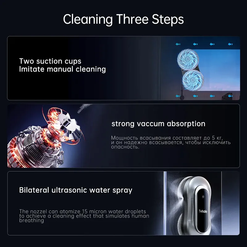 2024 High Quality 4 Directions Spray 2 Sucker Electric Window Cleaning Washer Robot Machine Glass Cleaners Washer