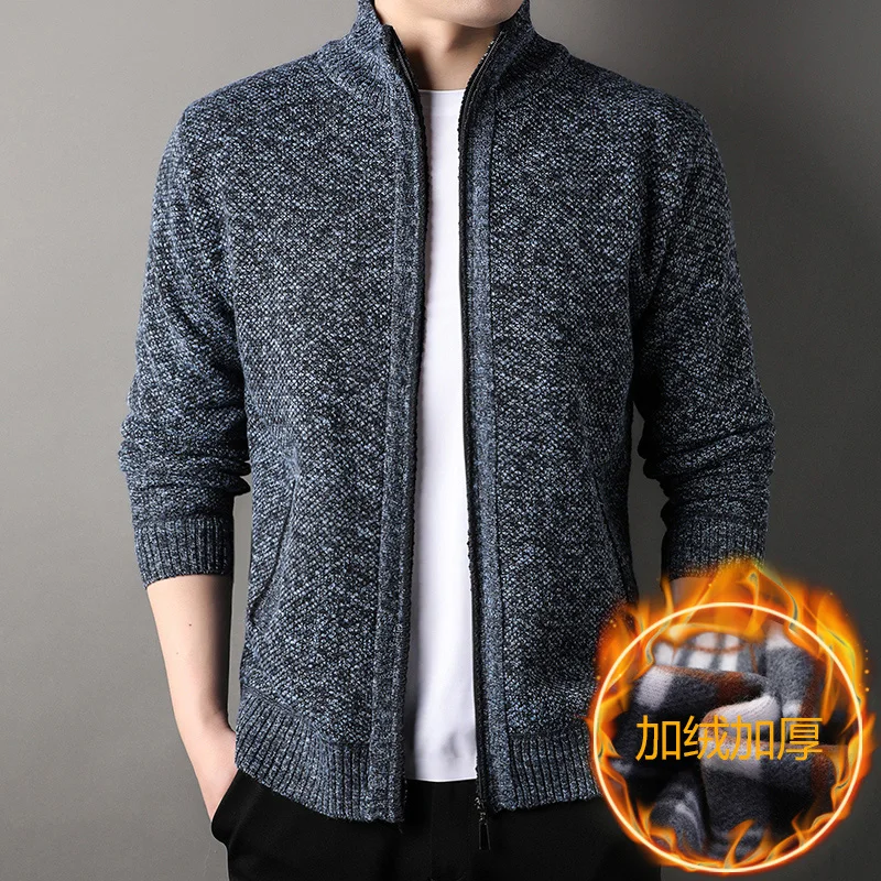 

Winter Thickened Fleece Cardigan Sweater for Middle-Aged Men plus Size Loose Warm Knitwear Outerwear