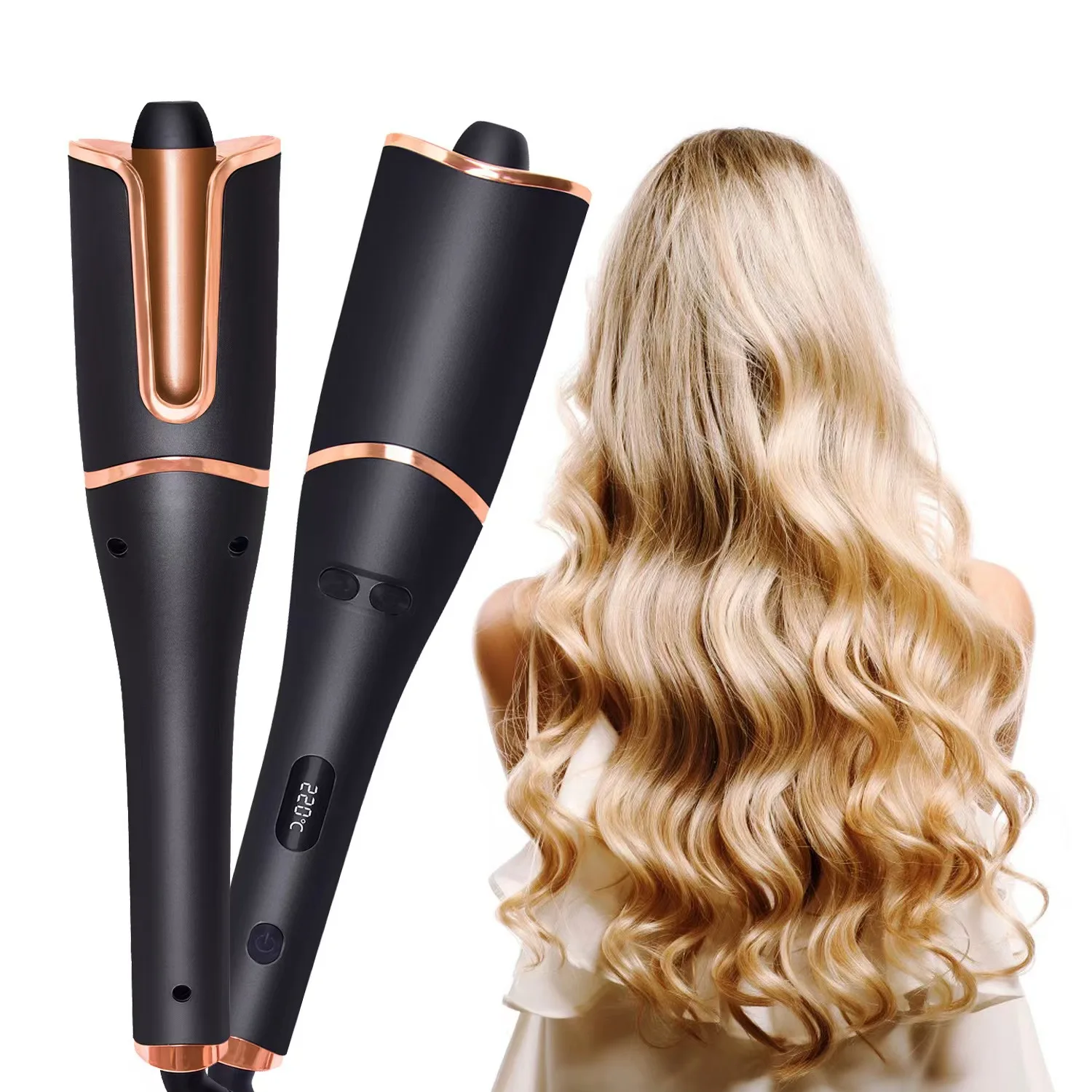 Automatic Ceramics Curling Iron, 6 Temperatures & 8 Timers Hair Curler With LED Display, 18s Rapid Heating, Anti Tangle Rotating Curling Wand For Majority Hair Types