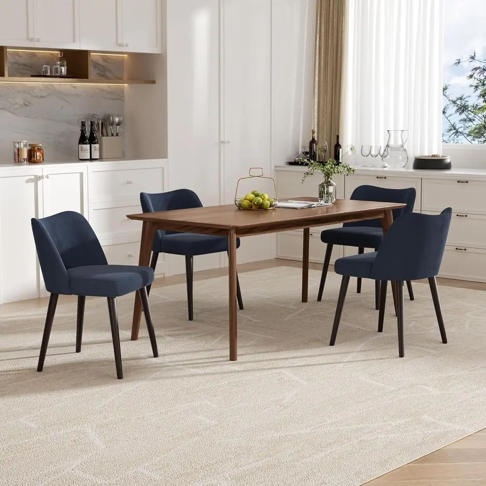 

Upholstered Dining Chairs with Padded Seat, Wood Legs - Blue Set of 4 for Kitchen or Dining Room
