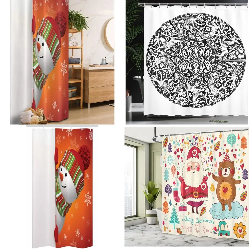 

Современная занавеска для душа со снеговиком: праздничные новогодние снежинки и шарф для рождественской радости