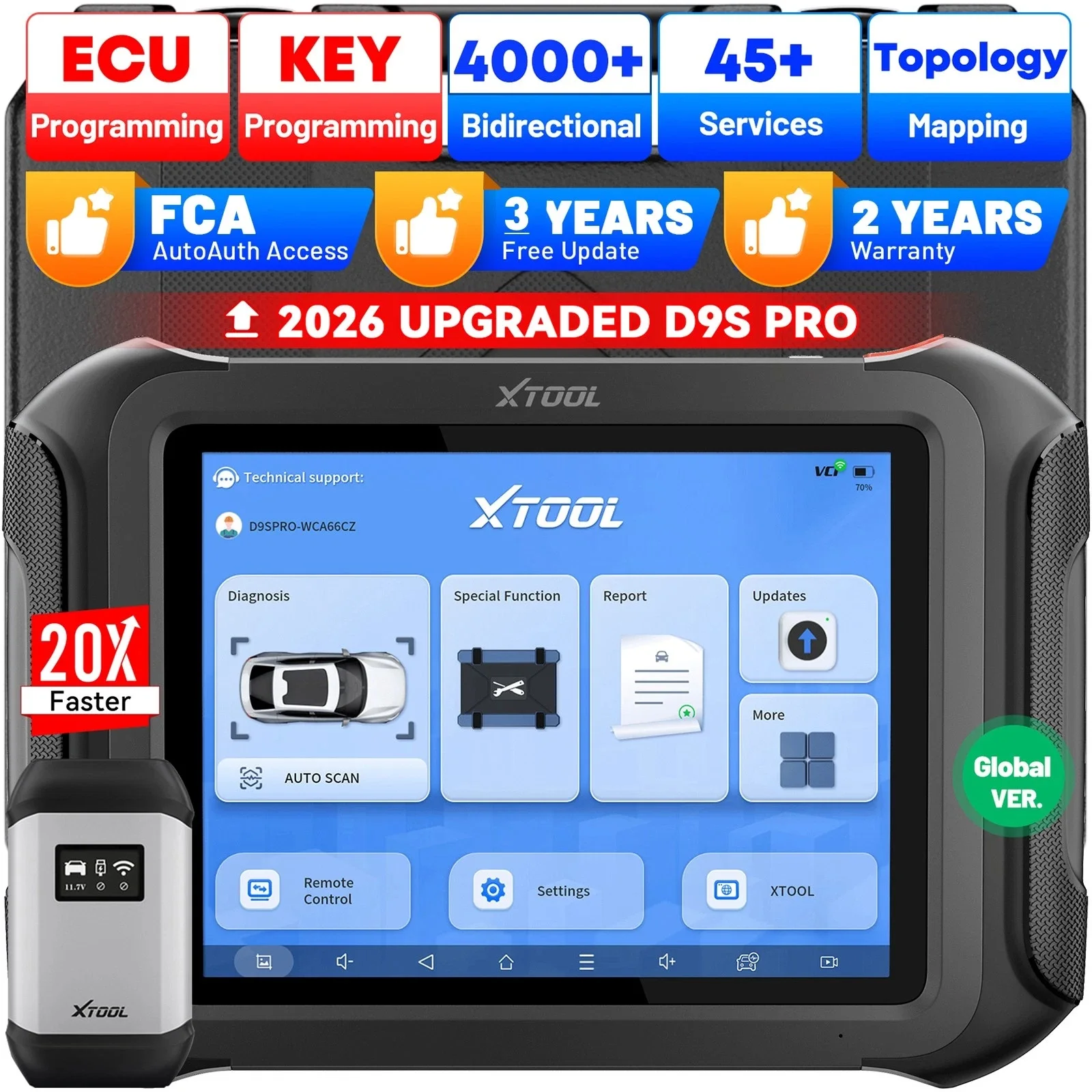 USA Warehouse XTOOL D9S Pro Professional Automotive Scanner Obd2 Bidirecaional Full System Diagnostic Machines for Cars 45 Reset