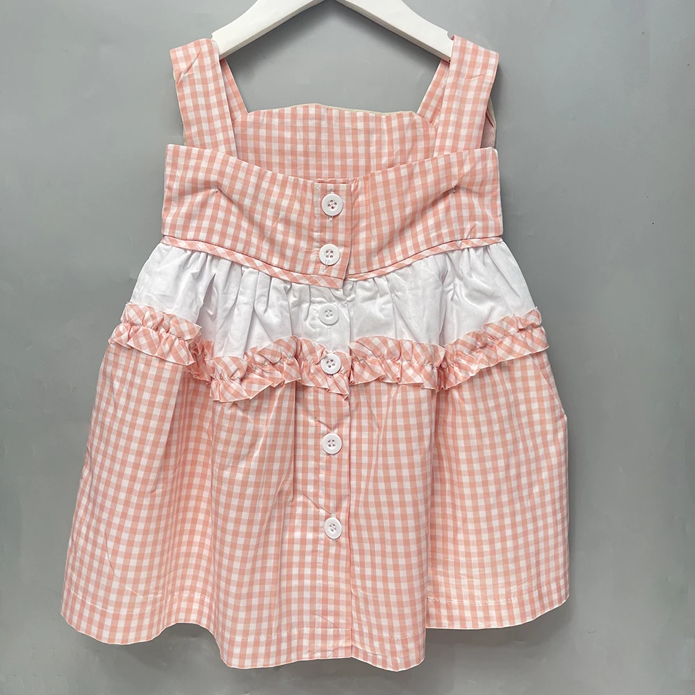 Children Boutique Clothing Summer Girl Cotton Pink Plaid Sleeveless Dress Supper Cute Bunny Radish Skirt Baby Outfit For 18m-6T