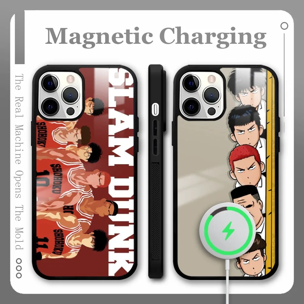 S-Slam Dunk Anime Phone Case For iPhone 16 15 14 13 12 11 Pro Max Plus Mini Magnetic Magsafe Wireless Charging Cover