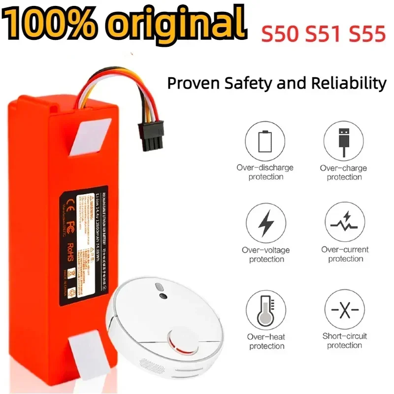 Original Replacement Battery BRR-2P4S-5200D for XIAOMI 1S 1ST Roborock SDJQR01RR Sweeping Mopping Robot Vacuum Cleaner 1200mAh