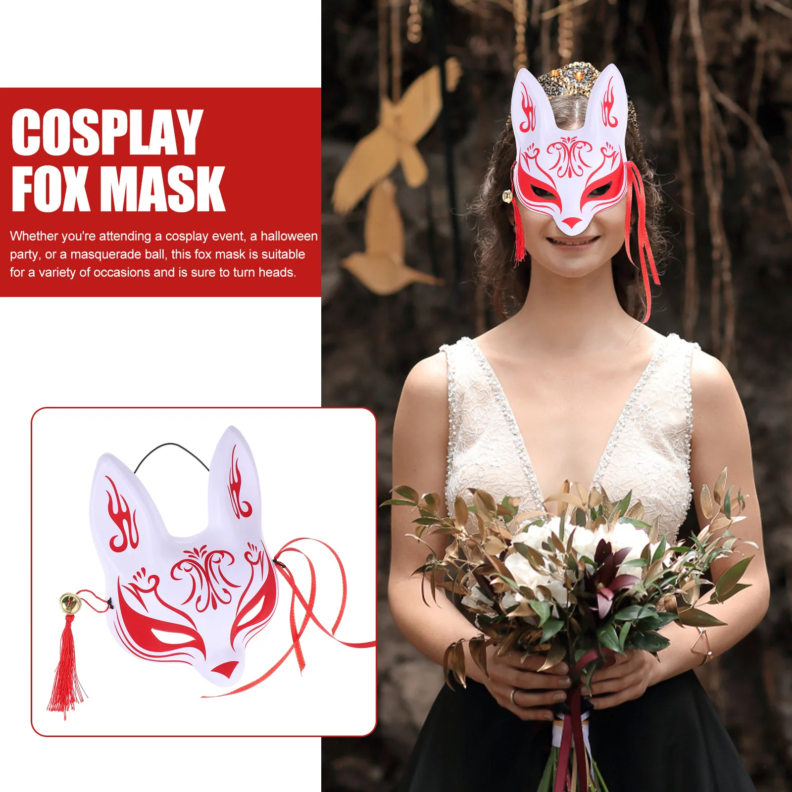 

Masquerade Fox Mask Japanese Style Half Face Cosplay Party Exquisite Craftsmanship Durable Plastic Lifelike Ears