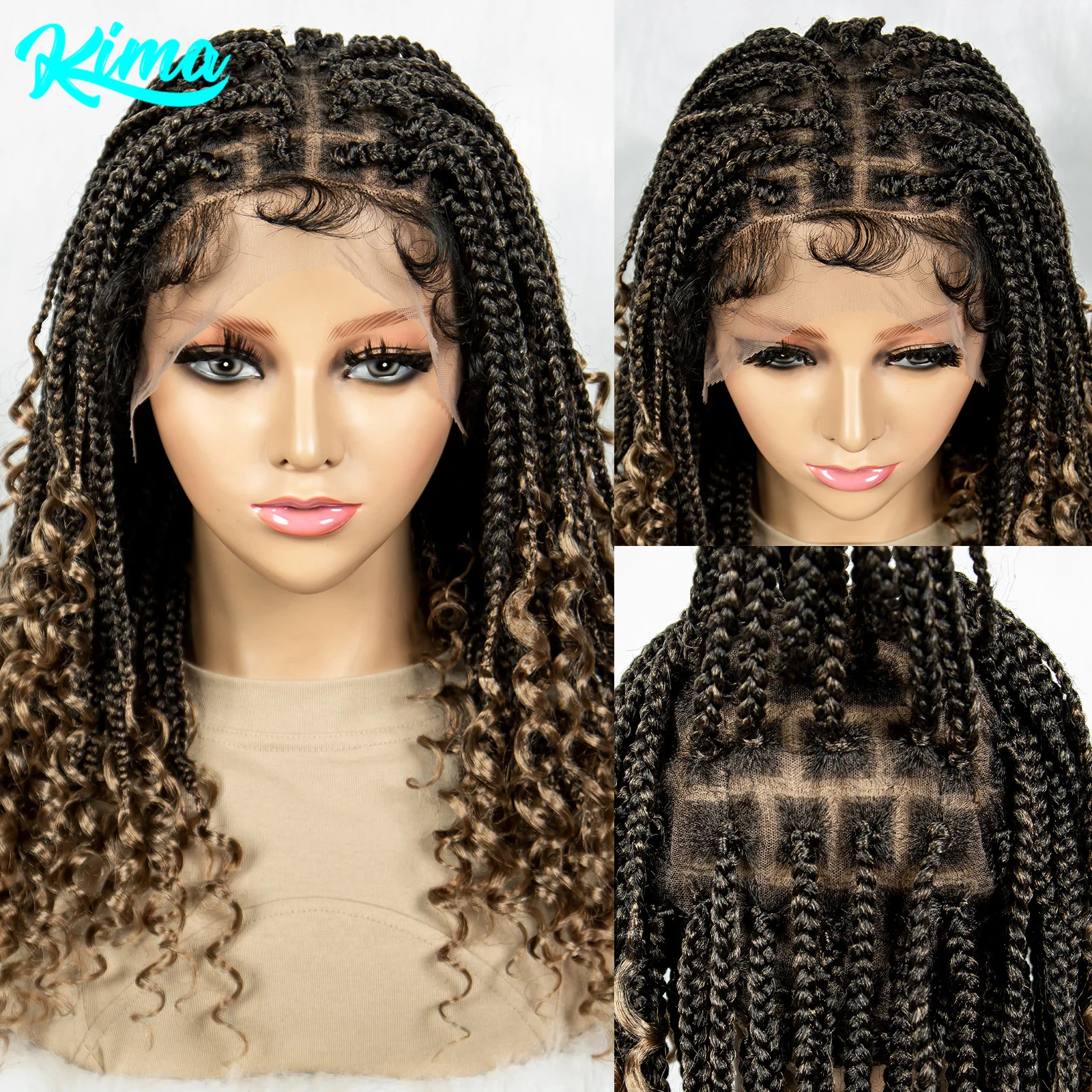 

Коробчатые парики, полный парик шнурка, Cornrow Twist, синтетические плетеные парики, вьющийся парик без узлов для африканских женщин