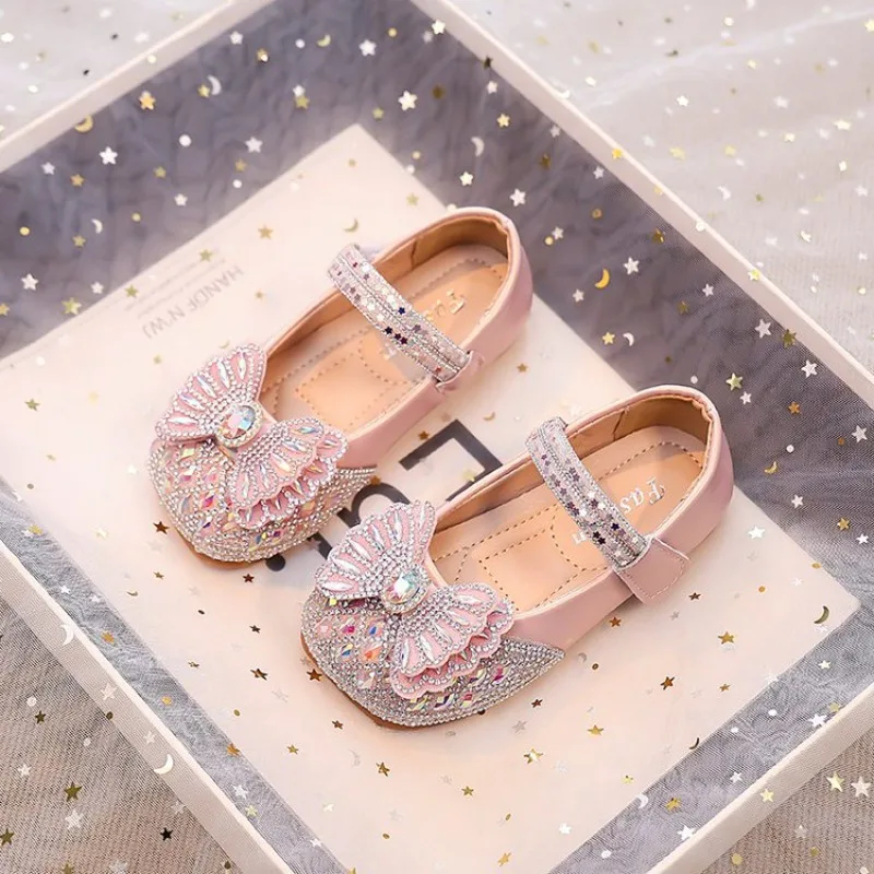 Kids Flats Dance Performance Shoes Shiny Crystal Sweet for Girls Princess Shoes Wedding 2026 Brand New Children Dress Shoes