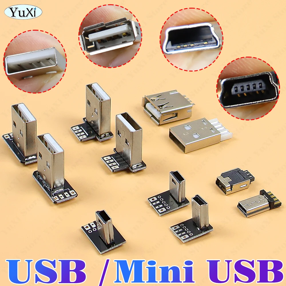 2Pcs Mini USB USB2.0 Charge Plug DIY L-Shaped Elbow 90 Degree Data Power Supply Soldering Male Female Plug Socket B Type Jack