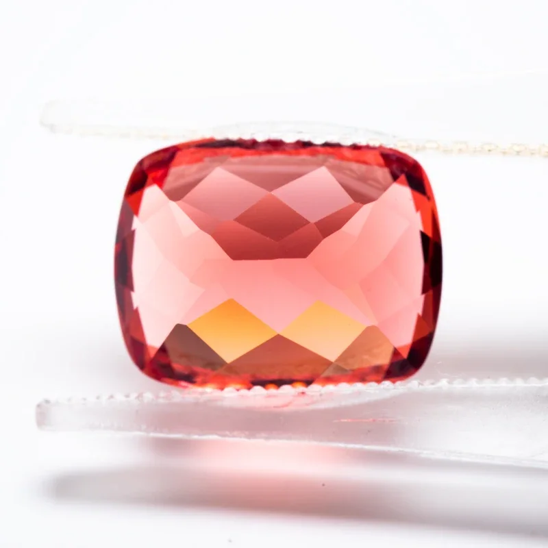 Lab Grown Padparadscha Rectangular Cushion Shape Fire Lotus VVS1 DIY Charms Ring Necklace Earrings Main Materials Certificate