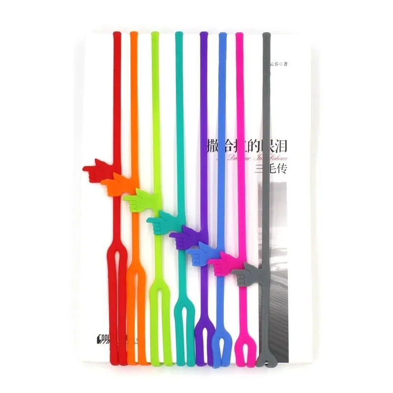 5Pcs Silicone Flexible bookmark Learning Stationery Unique Creative Finger Pointing Bookmark Elasticity Book Mark