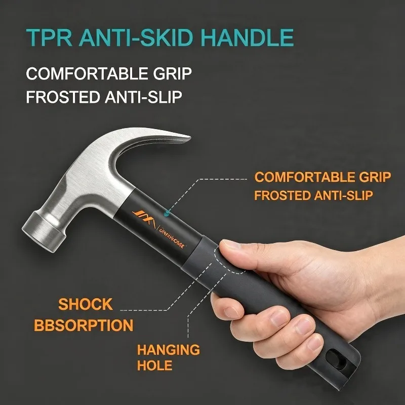 JIMIHOME High-Carbon Steel Handle Claw Hammer Multifunctional Household Safety Hammer Pulling Nail Emergency Hand Tools view 2