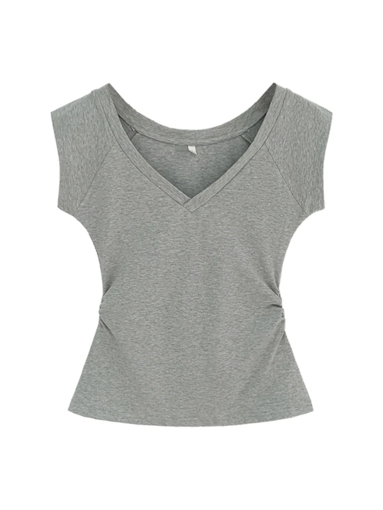 Katoen Korte Mouw T-shirt Vrouwen V-hals Tees Casual Witte T-shirts Basic Tops Koreaanse Vrouw Kleding Zomer Ropa De Mujer 2025