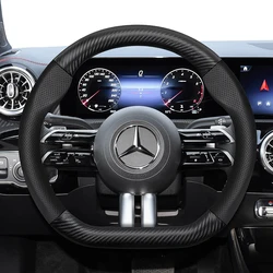 For Mercedes Benz Carbon Fiber Texture Perforated Leather Steering Wheel Cover W204 Vito W203 Clase A W177 W124 W210 Accessoires