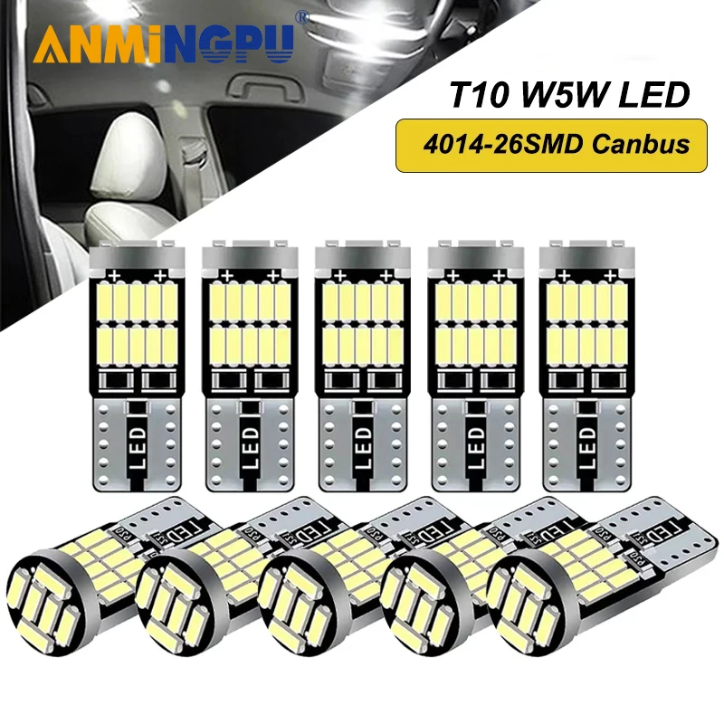 

ANMINGPU 100 шт. T10 W5W 194 501 Led Canbus без ошибок Внутреннее освещение автомобиля T10 26 SMD 4014 Чип Чистый белый Инструментальные огни Сигнал