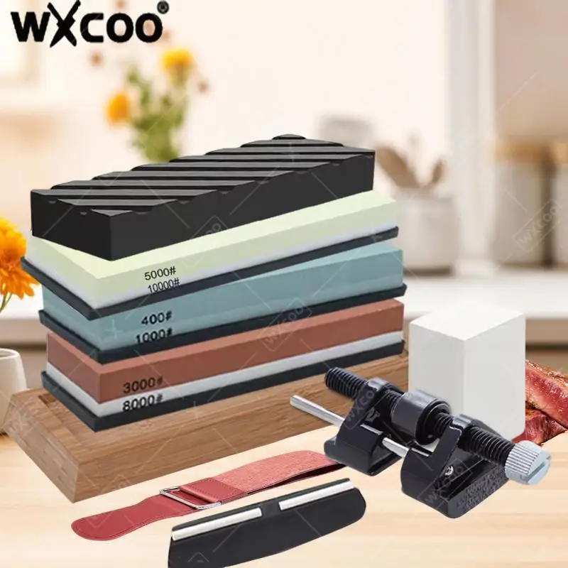 

WXCOO профессиональный набор точильных камней для ножей, точильный камень для ножей, зернистость 3000/8000, точилка из углеродистой стали, направляющее долото с углом хонинга