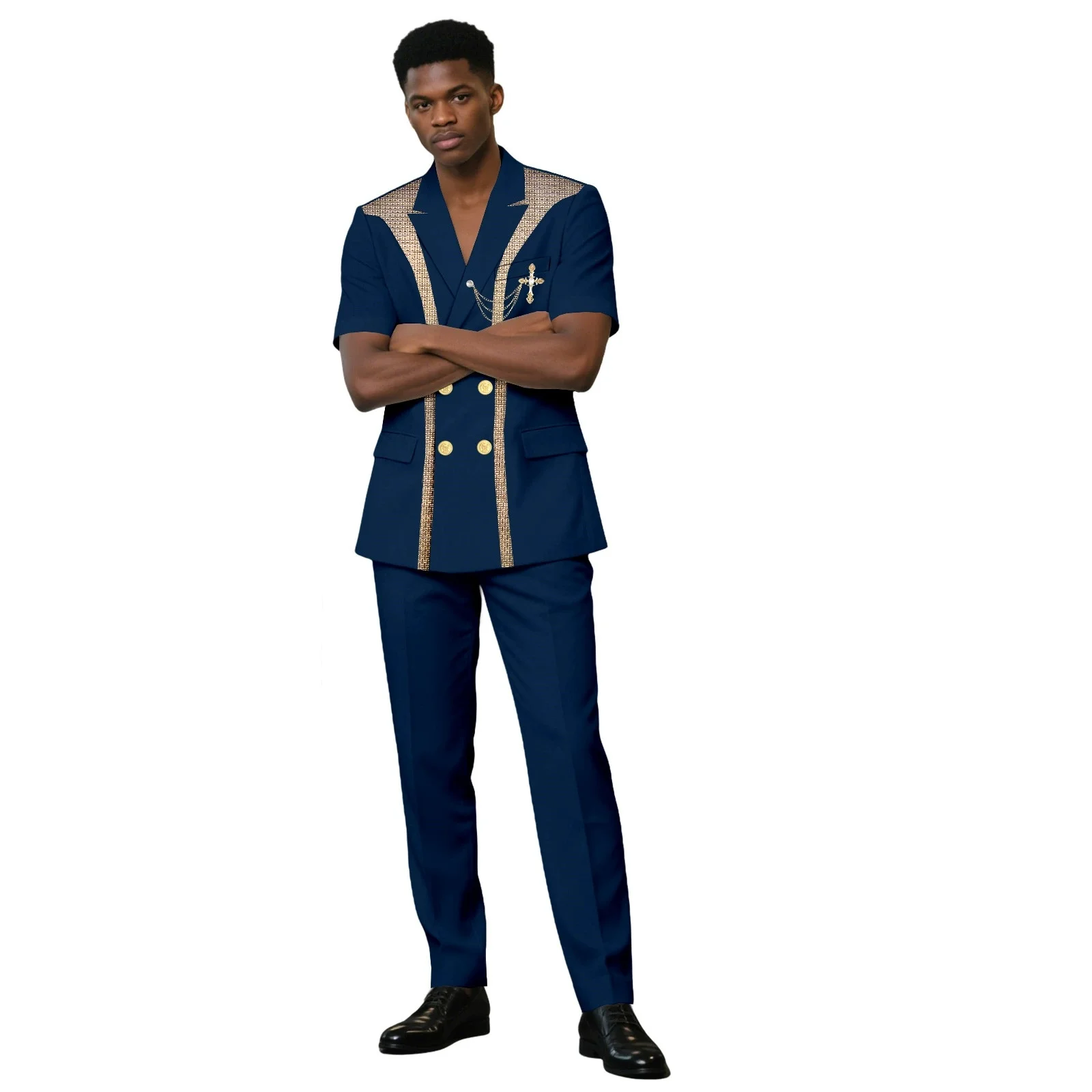 

Latest Royal Blue Suit Men 2Pcs Slim Fit Wedding Best Man Groom Tuxedo Double Breasted Gold Trim Jacket Vest Pants Set Tailcoat