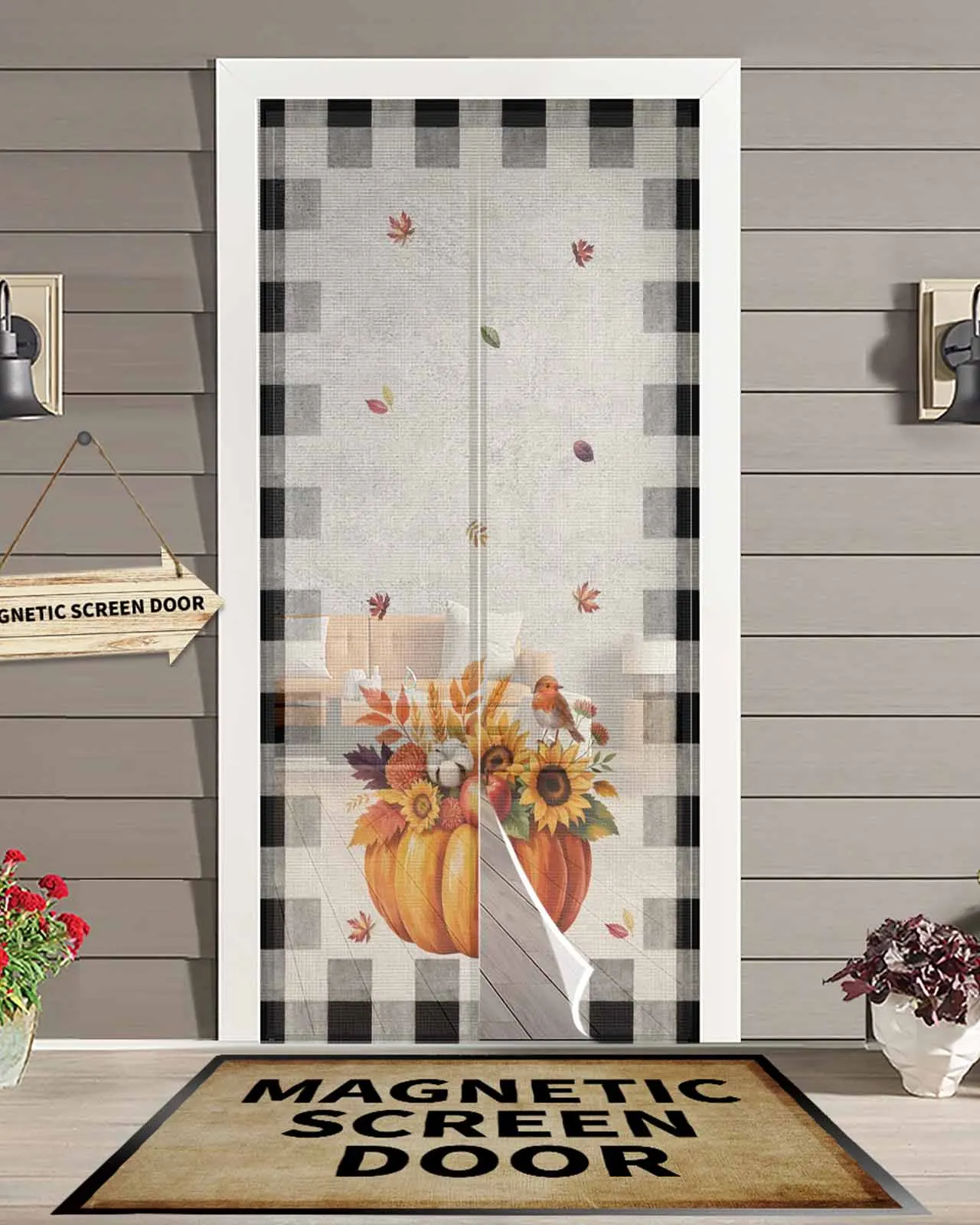 

Pumpkin Sunflower Autumn Leaf Magnetic Door Curtain Living Room Bedroom Home Anti-mosquito Screen Door Curtain