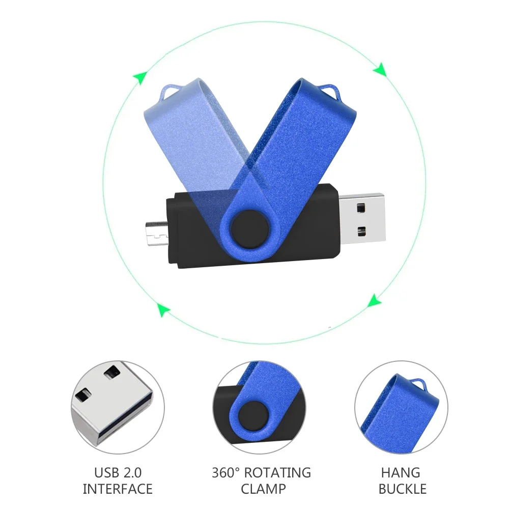 Memoria USB 2,0 OTG de alta velocidad, Pen Drive de Metal, 64GB, 128GB, Micro USB 2,0