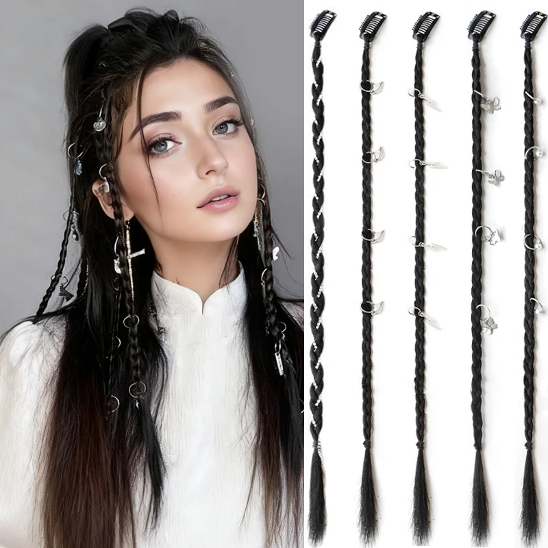 

2 шт., синтетические плетеные заколки для наращивания волос, 18 дюймов, черные заколки для волос с изысканным орнаментом для вечеринки, повседневного ношения