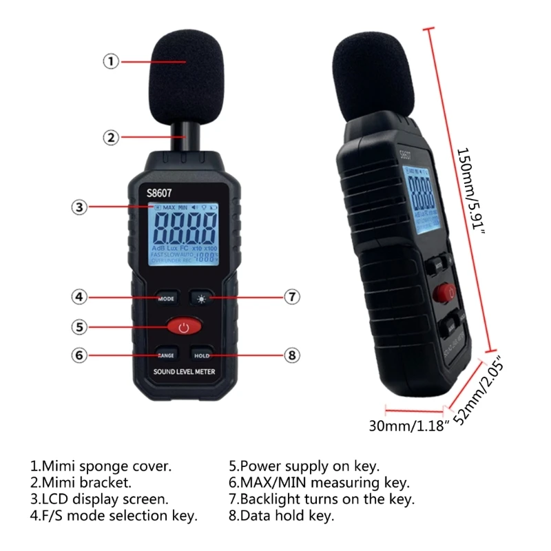 Imagem -06 - Medidor de Nível de Som Medidor Digital Portátil-db Sonometros Medidor de Nível de Áudio de Ruído 30130db Decibéis Mini Medidor