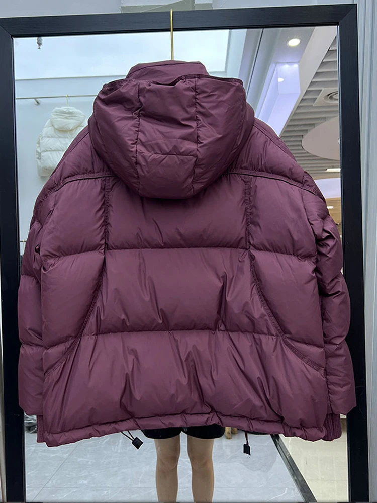 سترة شتوية جديدة بغطاء للرأس للنساء كاجوال وعصري وفضفاضة ومتعددة الاستخدامات وسميكة ودافئة من ريش البط الأبيض #4